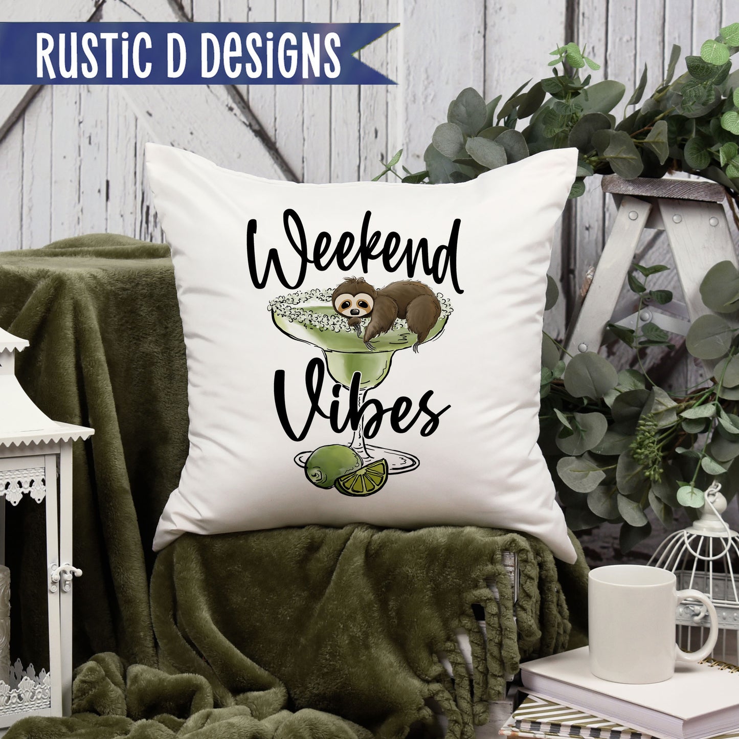 Weekend Vibes Margarita Sloth Pillow Cover