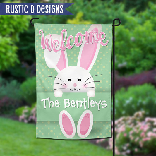 Welcome Bunny Personalized Home Garden Flag 12"x18"