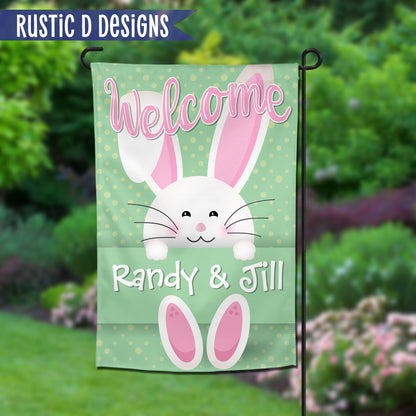 Welcome Bunny Personalized Home Garden Flag 12"x18"