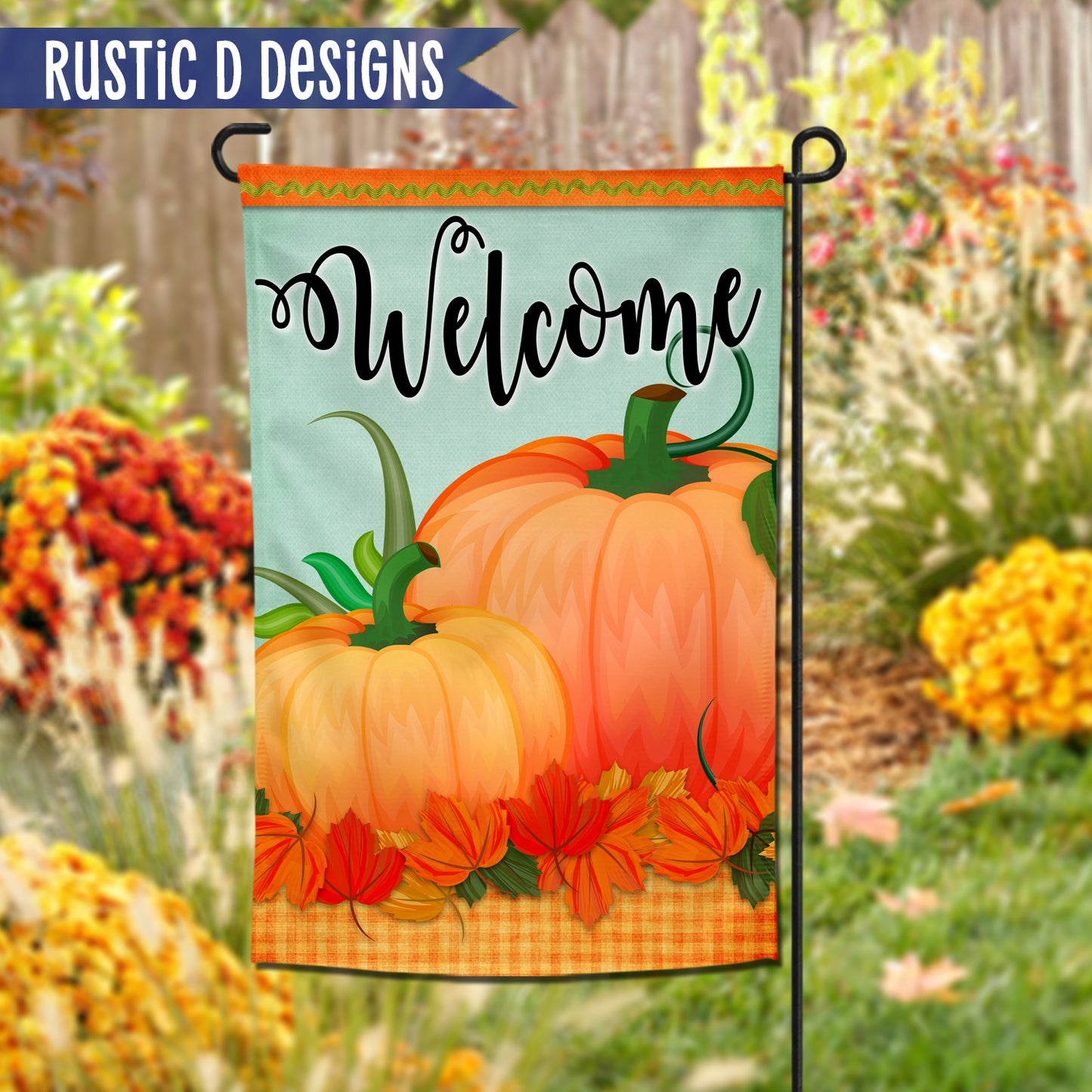 Welcome Pumpkins Fall Autumn Personalized Home Garden Flag 12"x18"