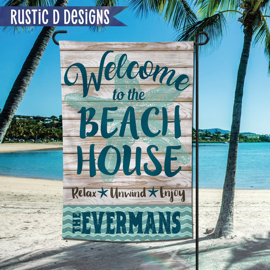 Welcome to the Beach House Personalized Home Garden Flag 12"x18"