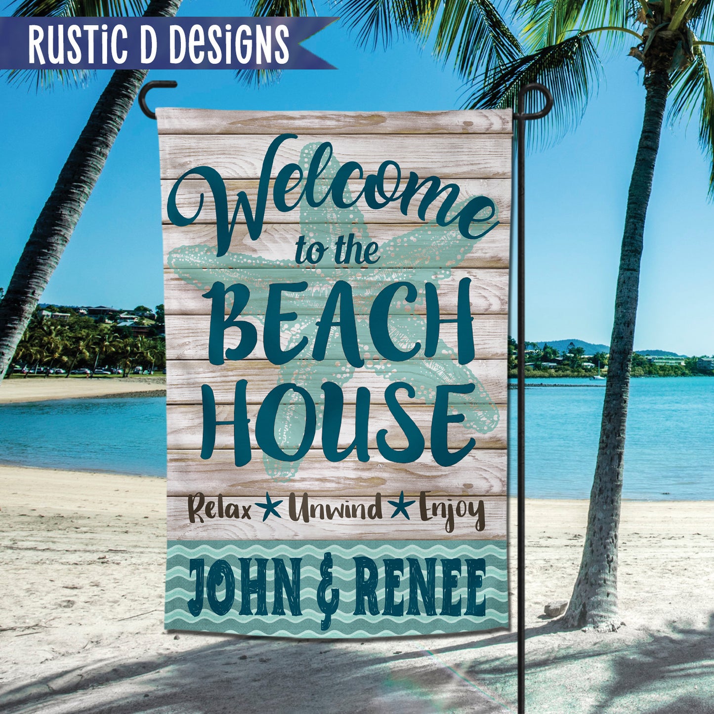 Welcome to the Beach House Personalized Home Garden Flag 12"x18"
