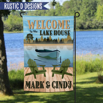 Welcome to the Lake House Boat Personalized Home Garden Flag 12"x18"