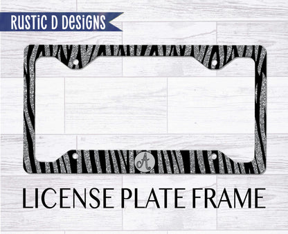 Zebra Glitter Effect Initial Personalized License Plate Auto Set